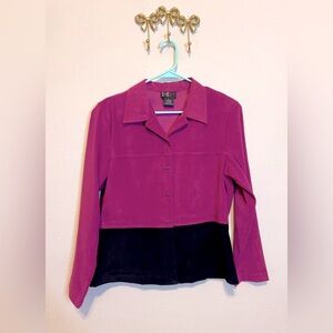 R & K Originals Elegant Women's Magenta & Black Blazer w/unique buttons. Size 12